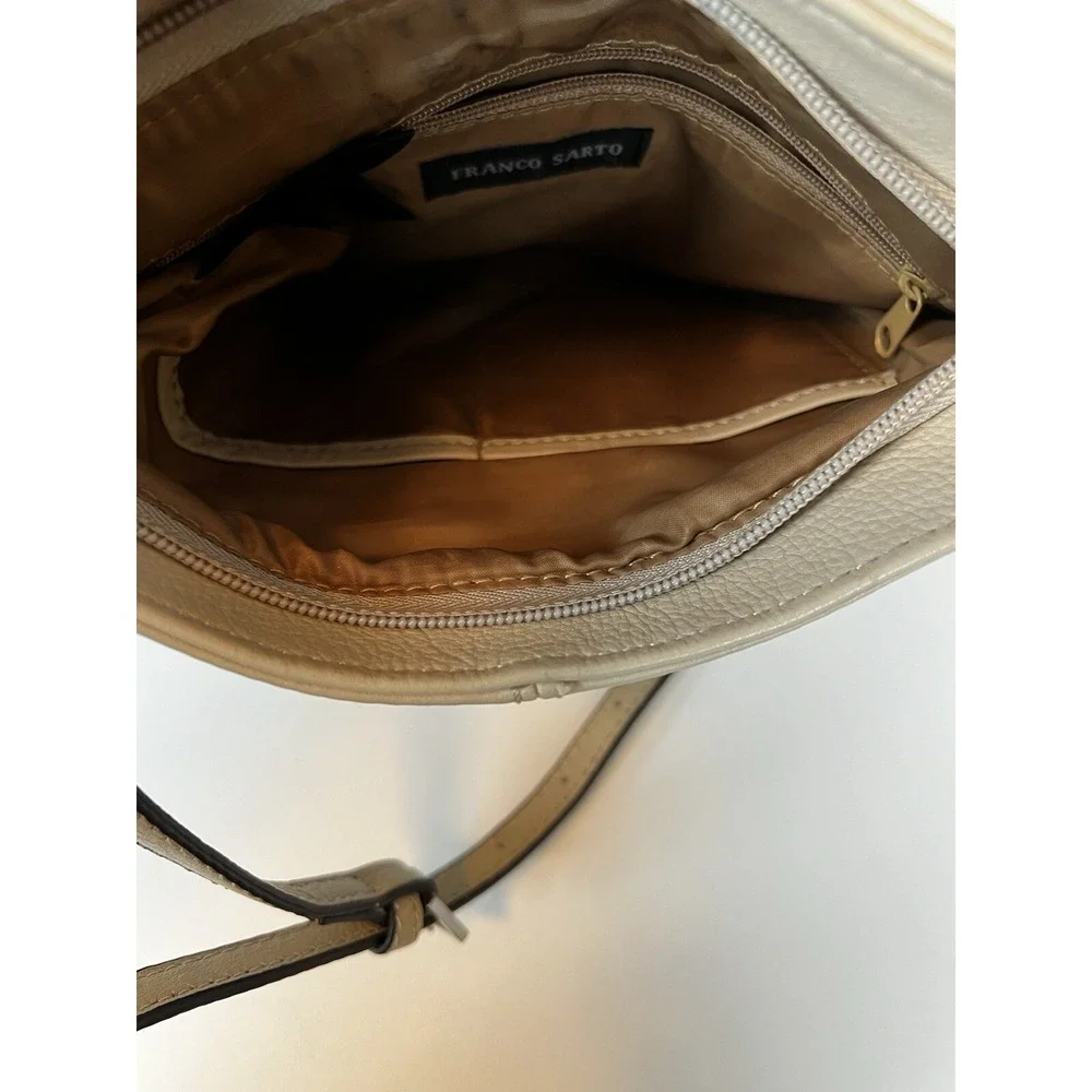 Franco Sarto Ivory Leather Crossbody Zip Closure and Pockets Adjustable Strap